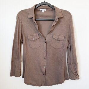 Standard James Perse Sheer Slub Side Panel Shirt Brown Womens Large